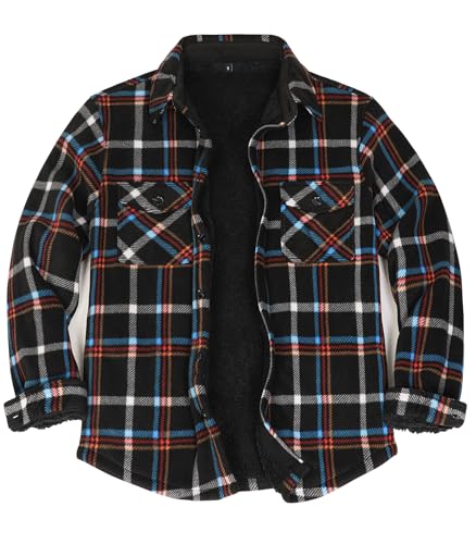 Image of Lisskolo Men's Warm Sherpa Flannel Shirt Jacket Heavy Fleece Lined Plaid Button Up Jackets