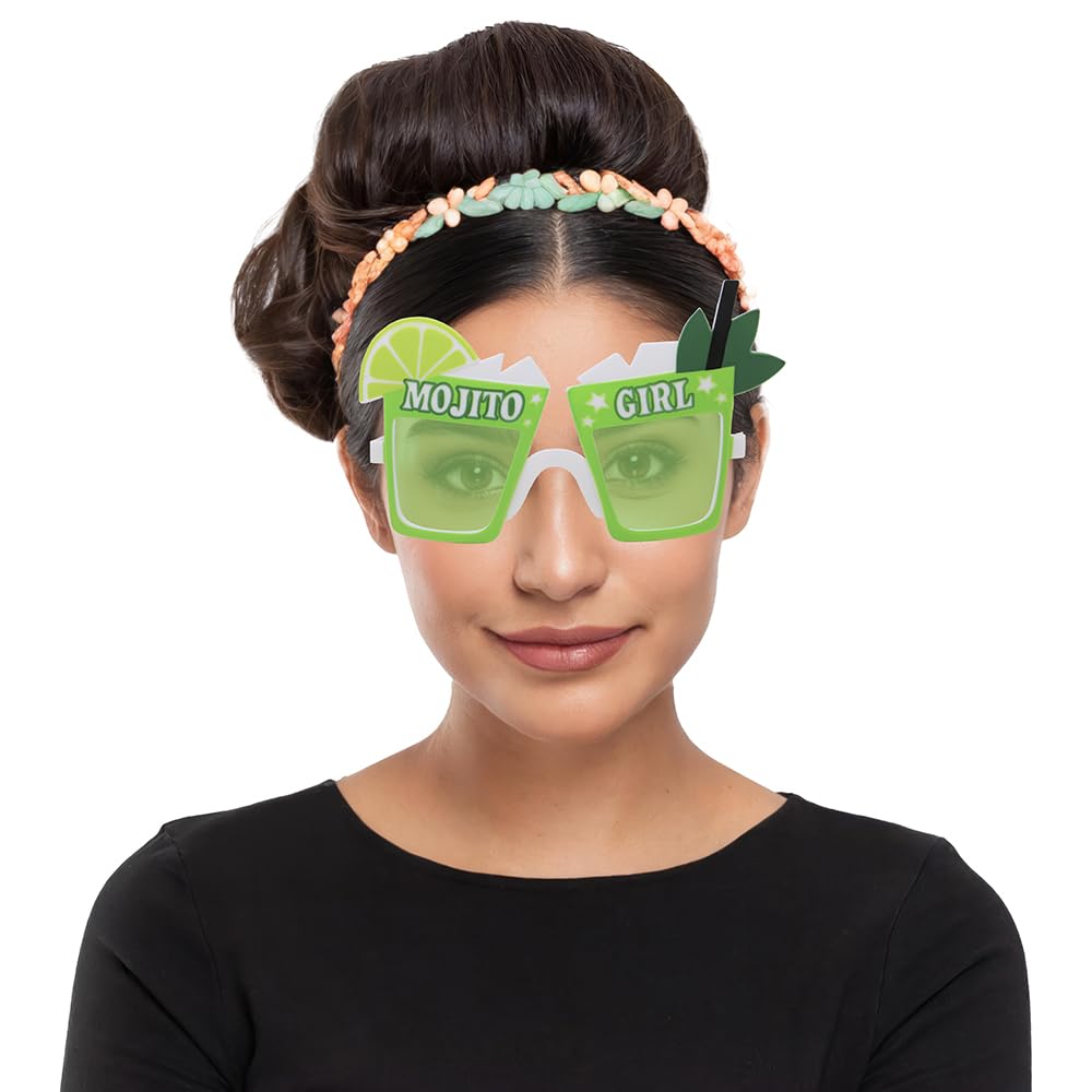FIESTAS GUIRCA | Mojito Girl Green Glasses - Party Accessory for Bridal Shower and Drink Celebrations - Ideal for Adult Women at Costume Parties and Carnival - Green