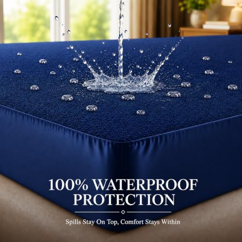 Image of BSB HOME Waterproof Terry Mattress Protector, Soft Cotton Terry Mattress Cover with Deep Pocket Fitted Sheet Style, Breathable & Noiseless Bed Protector, Single Bed- 36 x 72 +9 Inches - Royal Blue