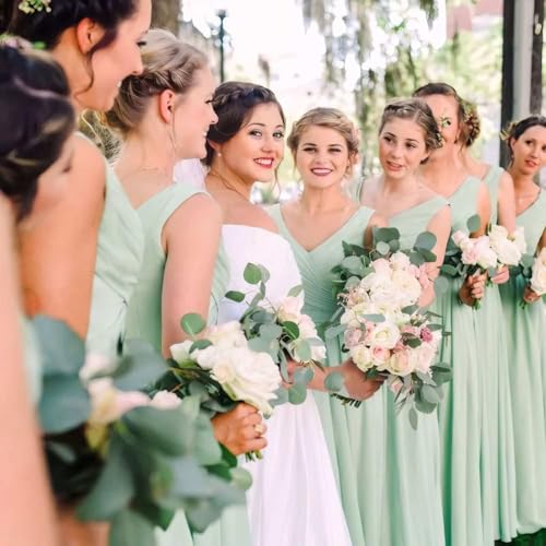 Women's V Neck Chiffon Bridesmaid Dresses for Women with Slit A Line Long Formal Evening Gown4