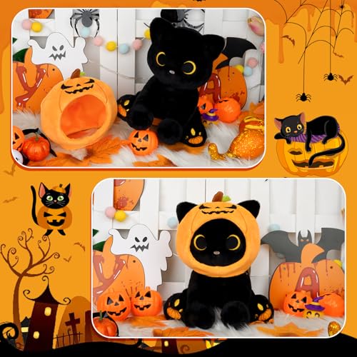 Image of Halloween Plush, 8inch Pumpkin Black Cat Plush Halloween Stuffed Animals for Kids, Cute Plushies Kawaii Stuffed Cat Soft Doll Toy for Boys, Girls, Girlfriend