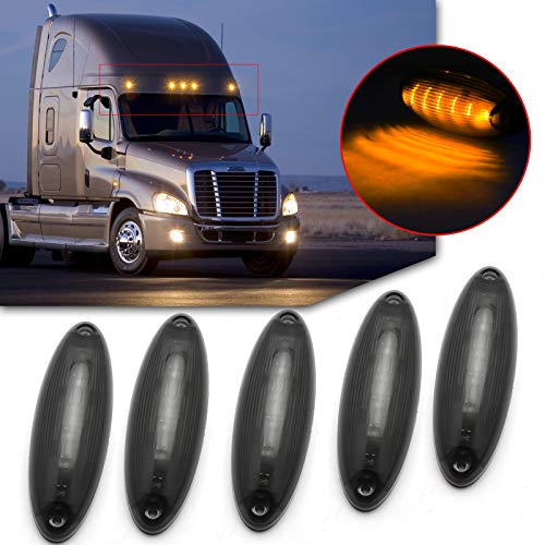 Xotic Tech Smoked Lens Roof Top Clearance Marker LED Lights Lamp Compatible with Freightliner Cascadia 2008-2021,Direct Replacement 3000K Amber 6-SMD 5Pcs