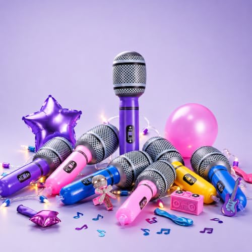 Image of Zhanmai 12 pcs Inflatable Microphones for Parties 10 Inch,Bright Color | Neon Blow up Microphone for Adults, 80s 90s Party Favors Dj-props, Photo-booth, Birthdays, Dance,Concert Decorations