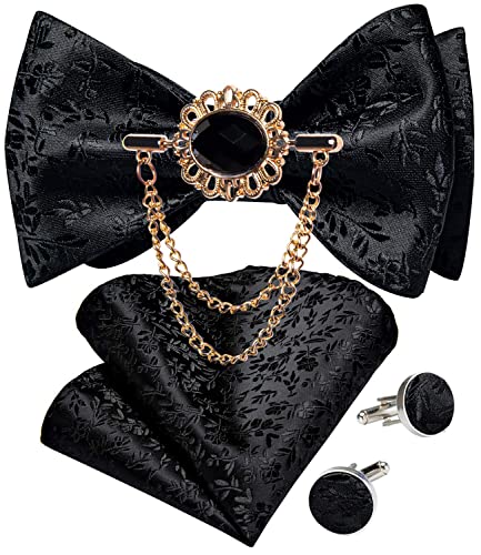 Image of DiBanGu Silk Woven Bowtie Mens Self Bow Tie Set with Lapel Pin | Paisley Floral Pattern,Bow Ties for Men,Easy to Match,Lapel Pin, Pocket Square,Cufflinks,Wedding Ceremonies,Party Occasions