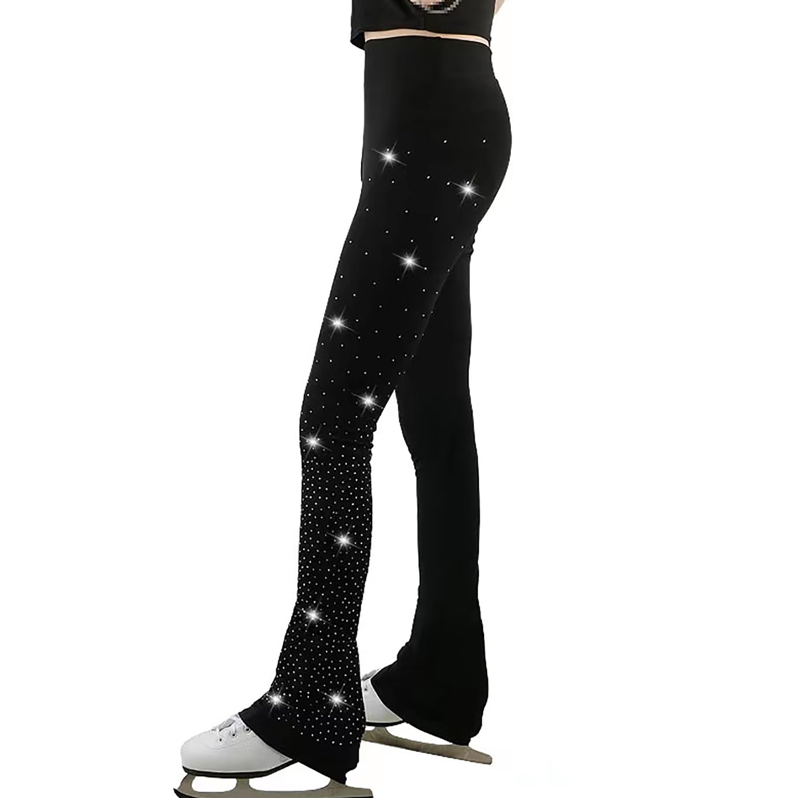Pantalon de Patinage Artistique pour Filles et Femmes Doublé Polaire Chaud Pantalon Patin À Glace Leggings(Size:L,Color:Noir)