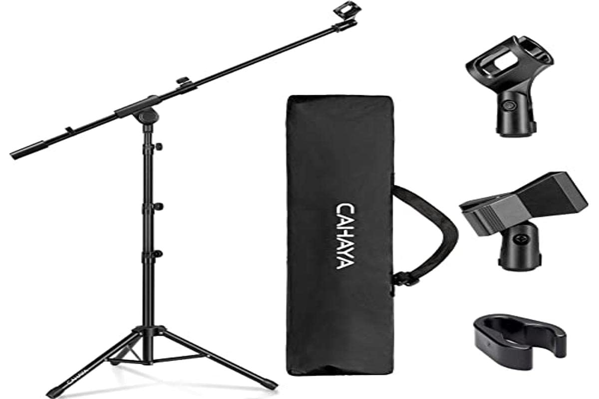 CAHAYA Pupitre de Partitions Pliable Portable 80-145cm Support Métallique de Partitions & Pied de Microphone au Sol Mobile 2 en 1 Trépied en Métal avec Deux Clips Différents Réglable