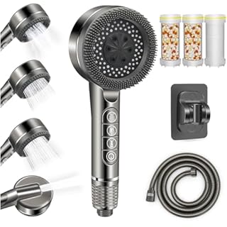 REETEE Soffione Doccia ad Alta Pressione, Doccino per Doccia con Filtro, 5 Modalità Spray Soffione Doccia Anticalcare, Shower Head con 1.5 M Tubo (grigio)