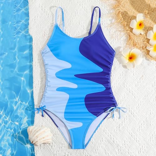 Girls' One Piece Swimsuit Drawstring Side Cute Colorblock Beach Swimwear Sports Bathing Suit2