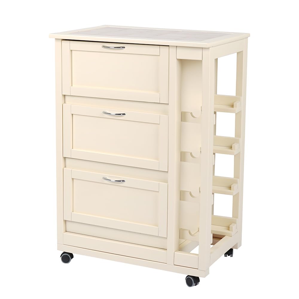 LIBEROSHOPPING.EU - LA Tua CASA in Un Click Carrello mobiletto da Cucina con Ruote Ante a ribalta e portabottiglie Laterale Legno (Avorio)