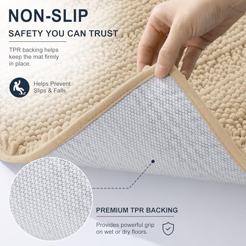 Image of Smiry Thick Chenille Large Bathroom Rugs 40x24, Extra Soft Absorbent Striped Bath Mat, Machine Washable, Rubber Backing, Bath Rugs for Bathroom, Tub & Shower, Home Decor Accessories, Beige