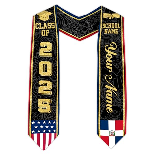 MonkeyVan Custom Dominican Sash Graduation, Dominicans Flag Graduation Sash 2025, Dominican Republic Graduation Stole Style 12