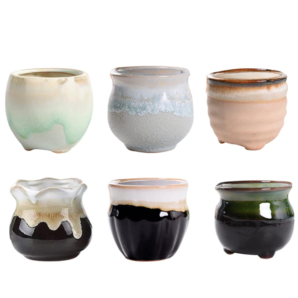 Fkngcp Natural Succulent Plant Pots Mini Ceramic Flower Pots With Drainage Tiny Porcelain Planter Home Office Decor 6 Pcs