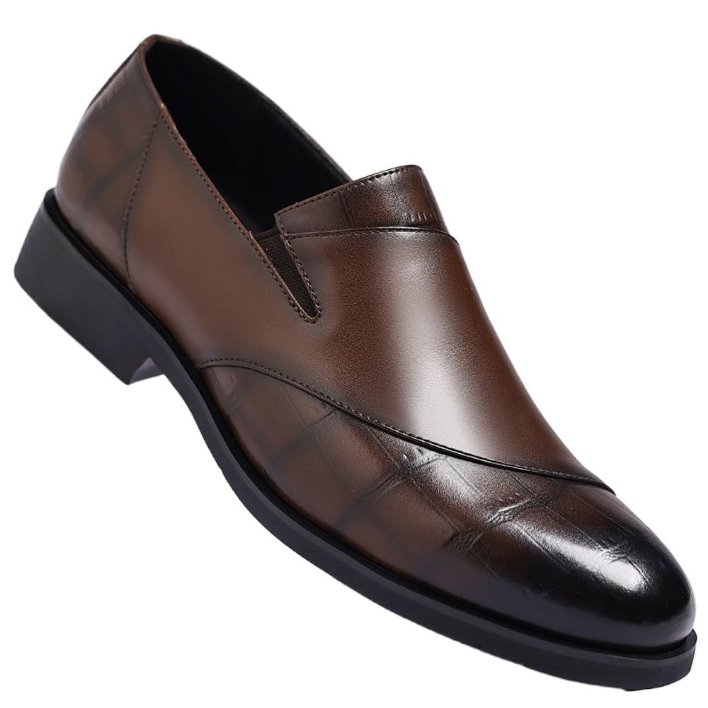 Mens Dress Shoes Textured Crocodile Pattern Slip On Loafers Business Casual Fashion Panelled Office Driving Flats Black