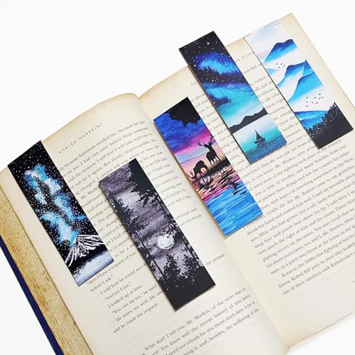 Image of Antara Wilderness Magnetic Bookmarks with Inspirational Quotes | Set of 5 Book Marks with Stong Magnet | Beautiful Nature Paintings | Laminated Matte Finish | Ideal Gift for Bookworms | 1.3 inch X4.5 inch