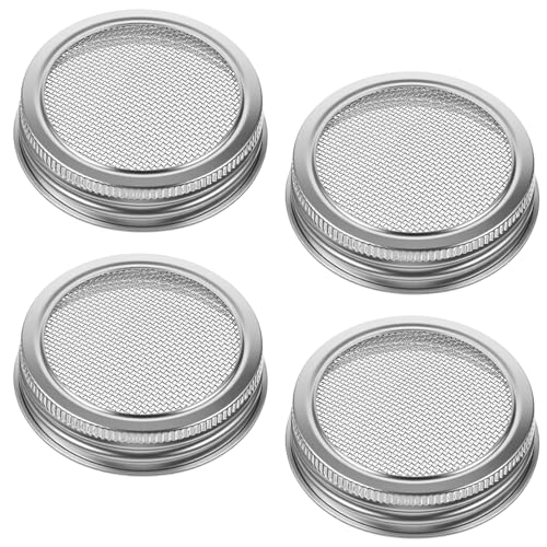 4 Pack Mason Jar Sprouting Lids, Regular Mouth Mason Jars Sprout Lids, Stainless Steel Sprouting Lid for Wide Mouth Masons Jars, Growing Bean, Broccoli, Alfalfa, Organic Sprout Seeds