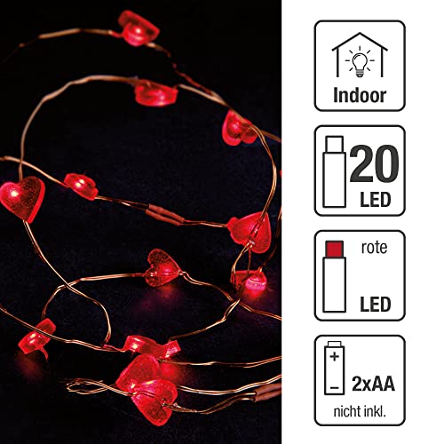 hellum LED Lichterkette Batterie mit Herzen (2xAA), 20 rote LED, für innen – Ansicht 2