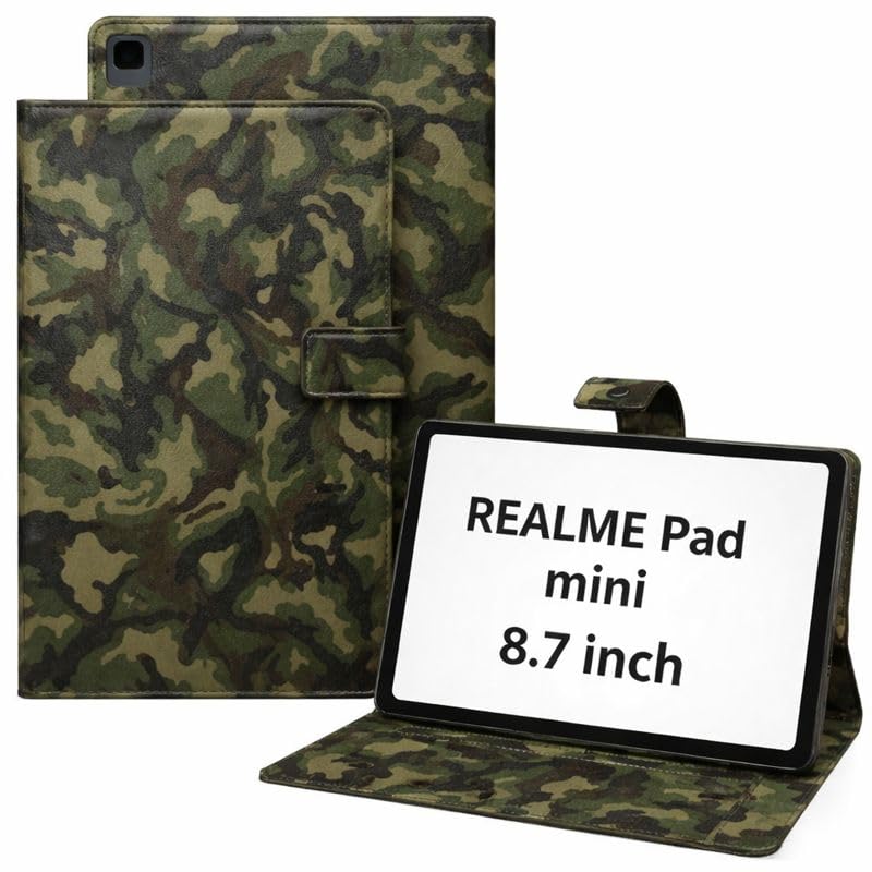Image of Leather Folio Flip Stand Case Cover for Realme Pad Mini 8.7 Inch Tablet, Solid Pattern, 200 Grams (Army)