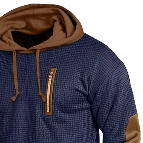 Mens Waffle Hoodies 1/4 Button Vintage Casual Quilted Hooded Sweatshirts with Elbow Patches Tactical Workout Pullover4