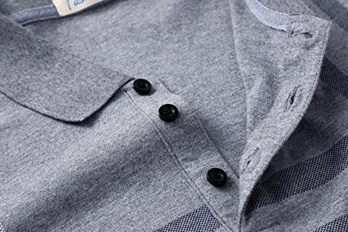 Mens Casual Striped Cotton Long Sleeve Collared T Shirt Polo Shirts4