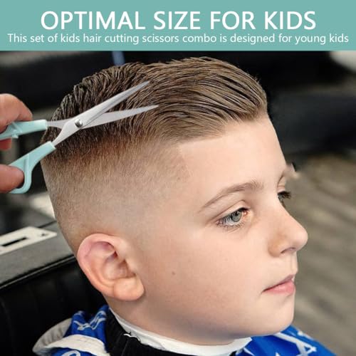 Image of MAYCREATE Kids Hair Cutting Scissors Kit Thinning Shears and Comb Set Stainless Steel Scissors Hair Dressing Scissors Barber Kit Straight Shears Teeth Scissors Thinning Shears Tools
