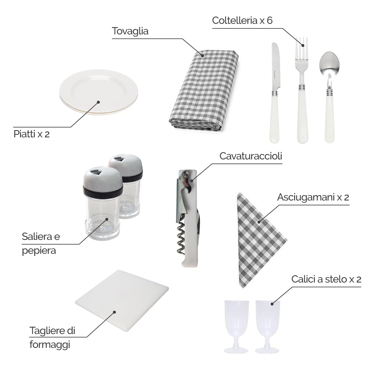 Linxor - Cestino da picnic isotermico con tovaglia e accessori - 2 persone