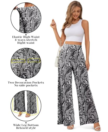 JZC Women's Palazzo Lounge Pants Stretchy Wide Leg Casual Pants Comfy High Waist Flowy Pants S-3XL