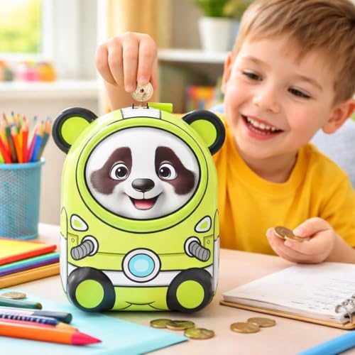 Image of Sajani Cute Cartoon Creative Portable Piggy Bank, Money Saving Box with Combination Lock, Mini Coin Bank Gifts for Boys and Girls, Best Return Gifts for Kids (Pack of 1) (Bear - Green)