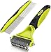 Pecute Dematting Comb Grooming Tool Kit for Dog & Cat Double Sided Blade Rake Comb with Grooming Brush
