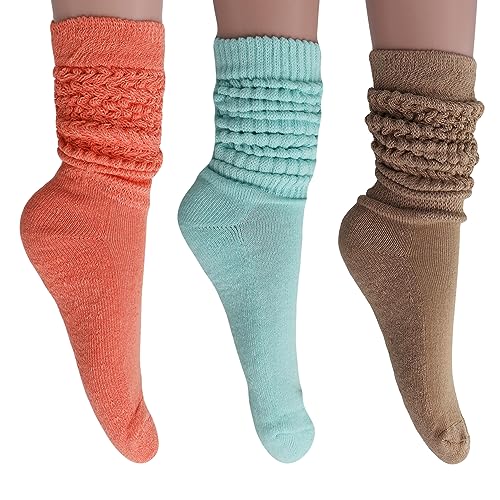 Image of AWS /American Made 3 Pairs Colorful Cotton Slouch Socks Pack for Women Shoe Size 5 to 10