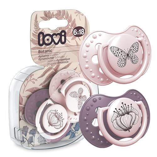 2 chupetes dinámicos de silicona Lovi Botanic rosa 6-18 meses Imagen de 2 chupetes dinámicos de silicona Lovi Botanic rosa 6-18 meses