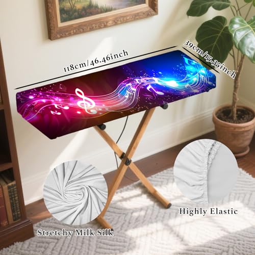 Image of Nuxovilar Stretchy 88 Keys Keyboard Piano Dust Cover, Dust | Proof Elastic Milk Silk with Colorful Music Note Wave Designs for Digital Pianos