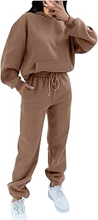 Amikadom Roupas Juvenis Cáqui Roupas de Treino Calças Moletom Conjunto Desportivo para Mulheres Casual 2 Peças Perna Reta Básico Outono Inverno Roupas de Treino 2023 11 P, Caqui, P