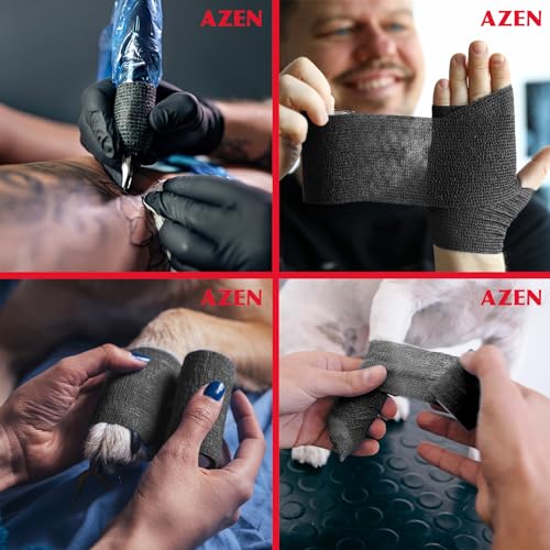Image of AZEN 8 Pack Self Adhesive Bandage Wrap, 2 inch X 5 Yards Elastic Cohesive Bandage Wrap, Black Athletic Tape, Vet Wrap, Ankle Tape, Tattoo Grip Tape Wrap