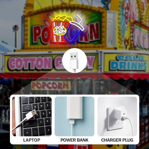 Image of Popcorn Neon Sign Cinema LED Sign Dimmable Neon Lights for Business Dining Car Dessert Party Popcorn Light Up Sign Neon Wall Art Decor