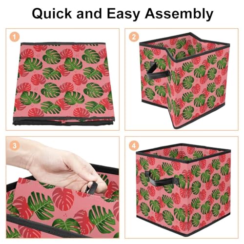 Boîte de rangement pliable cube en tissu à motif palmier - 5