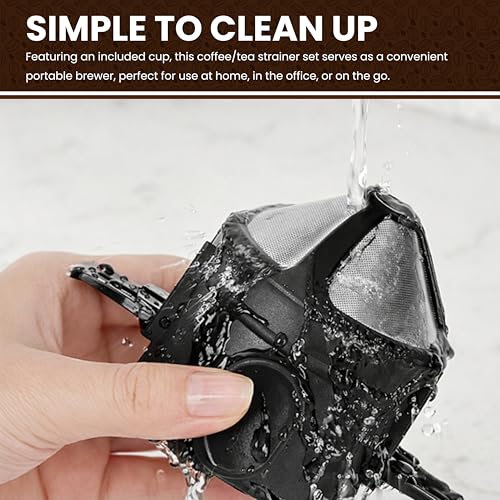 Image of Filter Coffee Maker with Bottom Cup Double Mesh Pour Over Coffee Filter Food Grade SS & Plastic Coffee Dripper 100% Paperless Foldable to Fit Most Cup Keep Coffee Flavour Easy Use & Clean
