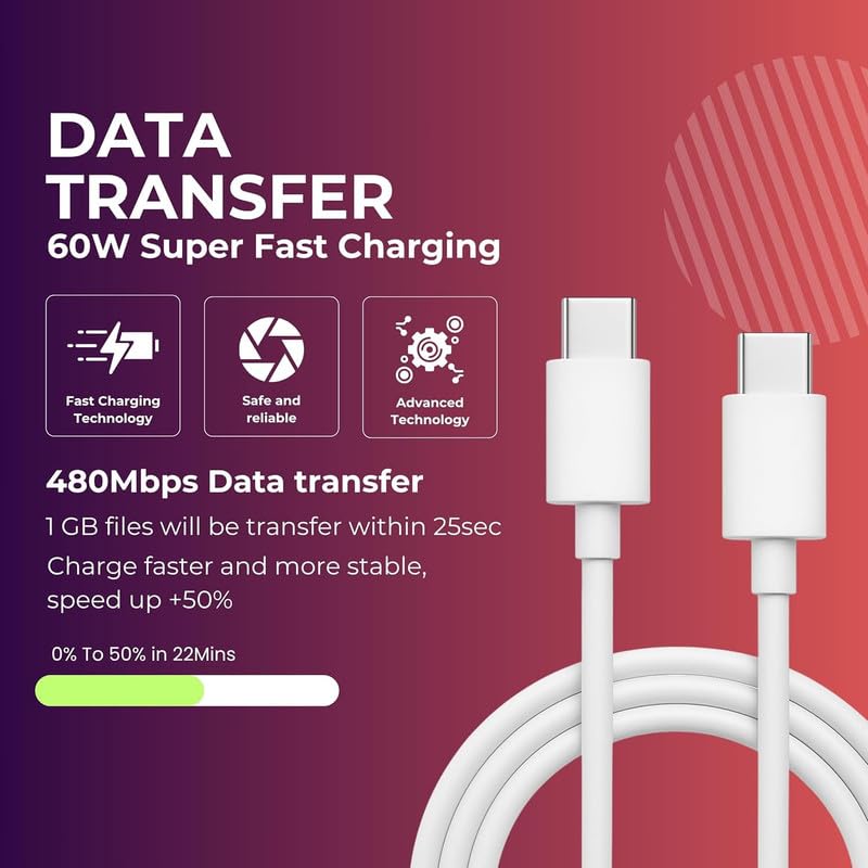 Image of YISHU 45W Type C to Type C Cable White | USB-C PD Quick Charge & Data Transfer | Compatible for Google Pixel 8 Pro 8 7 Pro 6A 5 Chromebook Laptop & USB-C Devices | Original Fast Charging