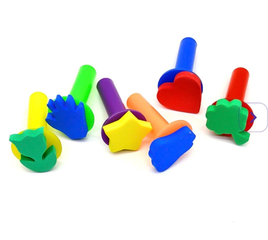 Sponge Stamp Foam Painting Brushes, Flower Shapes, Art Paint Drawing Tools, DIY Graffiti Stamps for Kids Early Learning (Stamp Handle 6pcs)-image-34