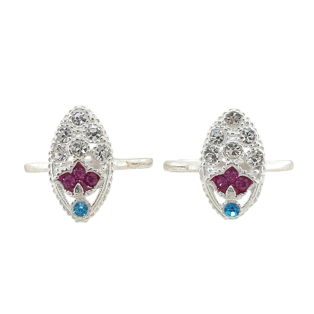 sahiba gems Pure Silver Designer Toe Rings with Multi Color Zircon Sparkling Zircon (Chandi Bichhiya) For Women ~ 2 Pieces-picture-29