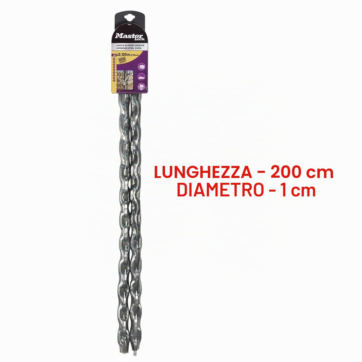 Master Lock 8021EURD Catena in Acciaio Cementato Rivestimento Vinile, Trasparente, 2 m