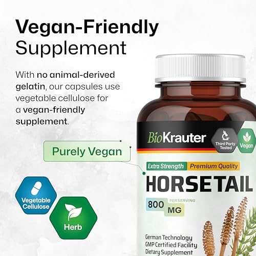 BIO KRAUTER® Horsetail Supplement for Hair, Skin & Nails - Vegan & Pure Horsetail Herb in Capsules 800 mg per Serving 100 Count - Silica Hair Supplement - No Fillers, Non-GMO - 50 Days of Supply - Thumbnail 5