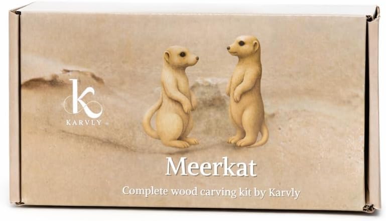 KARVLY Wood Carving Kit for Beginners Adults - 10-Piece Whittling Kit with Ergonomic Knife, Basswood Blocks, Leather Strop, Meerkat Carving Templates & Video Tutorial
