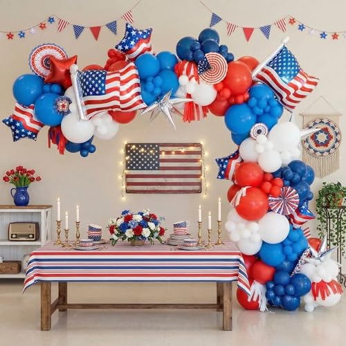 4Th Of July Balloon Garland Arch Kit, 146Pcs Memorial Day Patriotic Balloons Red White Blue Decorations, Usa Flag Independence Day Party Supplies For Bbq, Backdrop, Veterans Day Decor