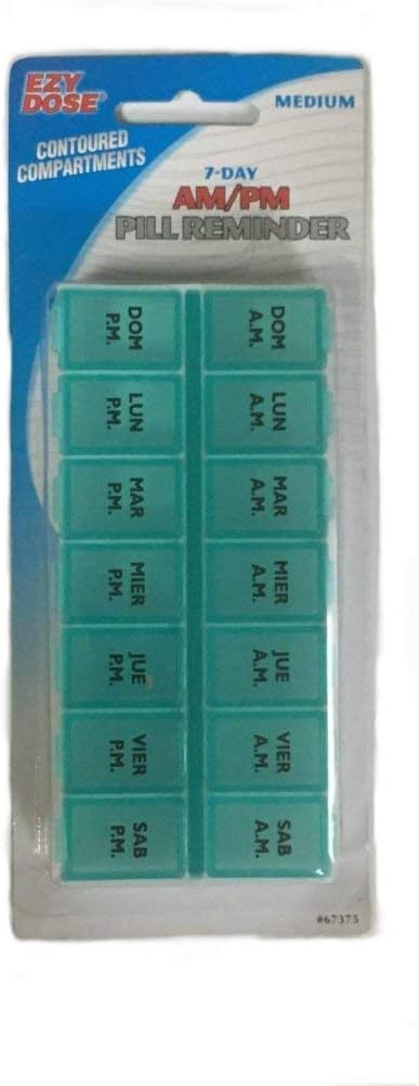 7 Day AM/PM Pill Holder Reminder -Medium -Days abbreviated in Spanish