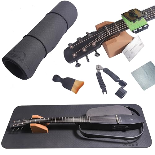 Rrayia Guitar Cleaning Repair Kit, 2-Height Adjustable Cork Neck Rest & TPE Work Mat, All-In-One Maintenance Tools with String Winder Cutter, for Acoustic Electric Guitar Ukulele Bass Violin Banjo