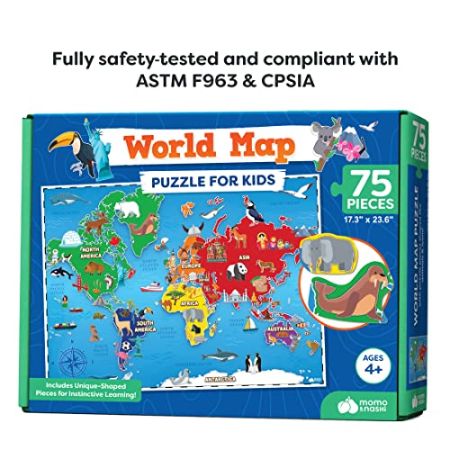 World Map Puzzle For Kids - 75 Piece - World Puzzles With Continents - Childrens Jigsaw Geography Puzzles For Kids Ages 4-8, 5, 6, 7, 8-10 Year Olds - Globe Atlas Puzzle Maps For Kids Learning Games #TOP5