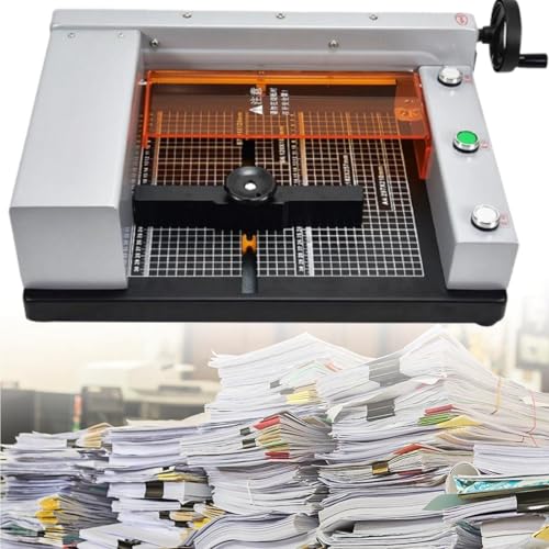 Elektryczna gilotyna do papieru z liniami siatki i pozycjonowaniem na podczerwień, bezpieczny start obsługiwany oburącz, umożliwiający precyzyjne przycinanie kartonu, skóry i kart,