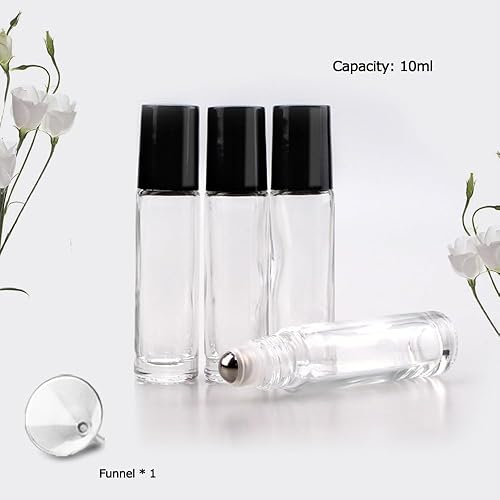 Vista 15 de Sungwoo Paquete de 12 botellas de aceite esencial, botellas de vidrio azul de 0.3 fl oz con bolas de rodillo de acero inoxidable y tapas