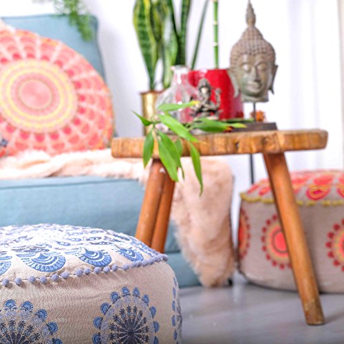 Mandala Life ART Bohemian Yoga Decor Floor Cushion Cover - Insert Included - Round Medition Pillow Case - Hand Printed Organic Cotton Pouf - Thumbnail 2