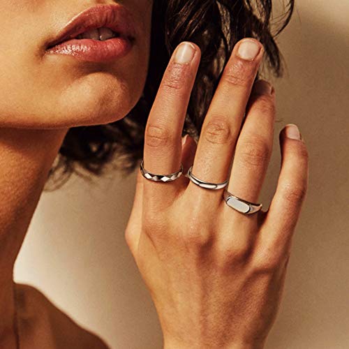 Image of Silvora 925 Sterling Silver Band Rings for Women Men, High Polish Plain Dome Tarnish Resistant Wedding Rings Size 4-12